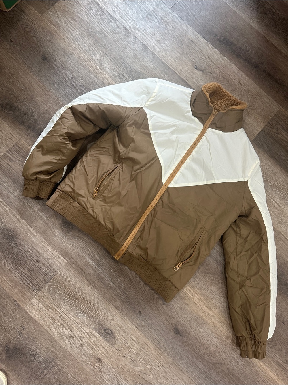 ZYIA Brown & White Colorblock Puffer Jacket